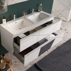 Garnero Arredamenti Mobile Bagno Sospeso-Mobile bagno sospeso 120cm con doppio lavabo bianco lucido specchi Olimpo