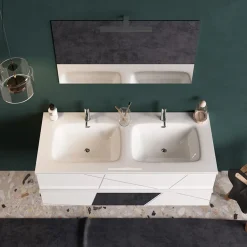Garnero Arredamenti Mobile Bagno Sospeso-Mobile bagno sospeso 120cm con doppio lavabo bianco lucido specchi Olimpo