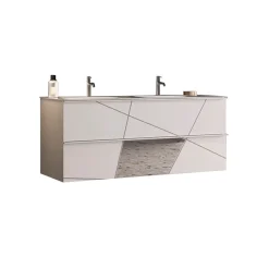 Garnero Arredamenti Mobile Bagno Sospeso-Mobile bagno sospeso 120cm con doppio lavabo bianco lucido specchi Olimpo