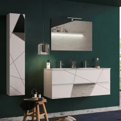 Garnero Arredamenti Mobile Bagno Sospeso-Mobile bagno sospeso 120cm con doppio lavabo bianco lucido specchi Olimpo