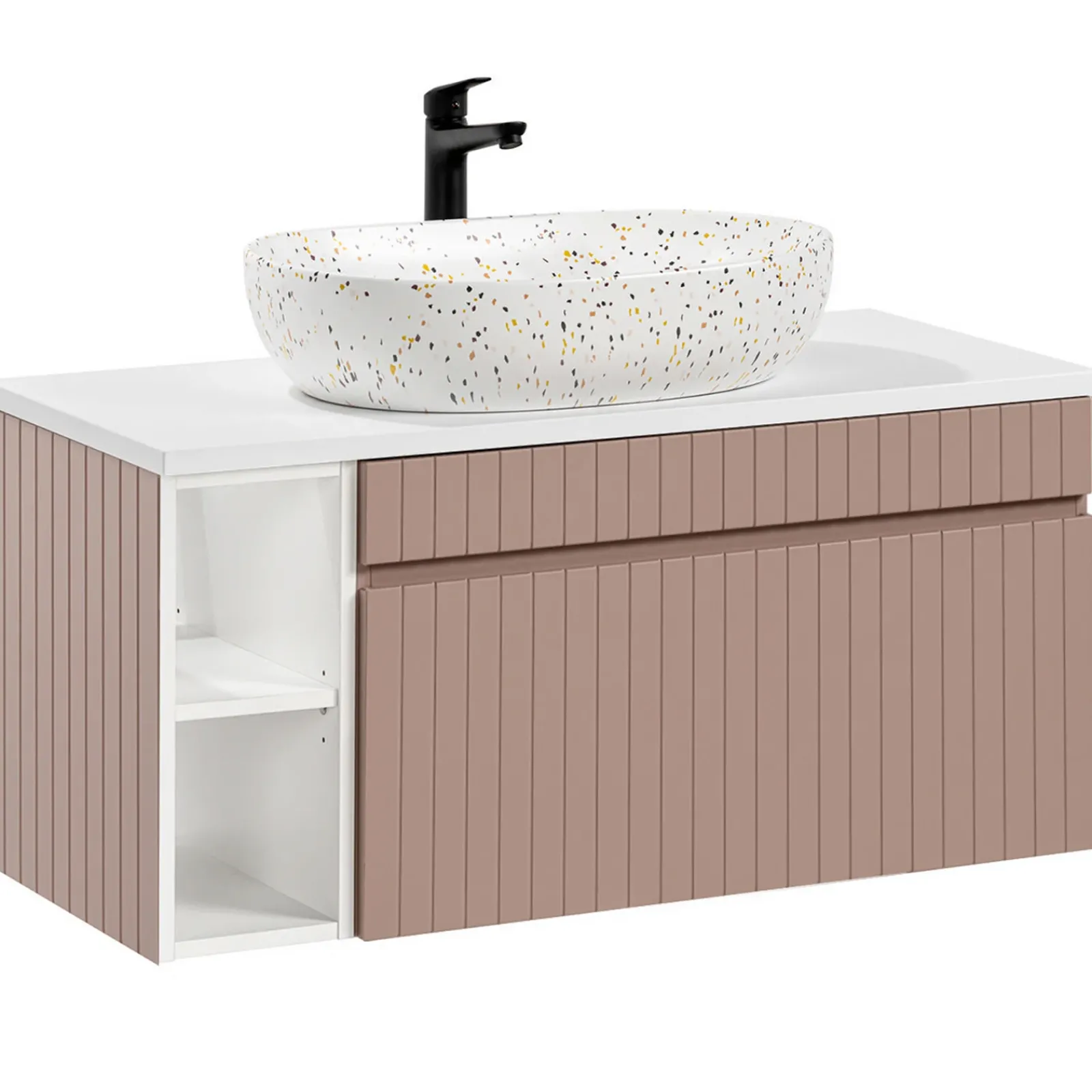 Garnero Arredamenti Mobile Bagno Sospeso-Mobile bagno sospeso 100cm cannettato con lavabo, colonna e specchio Autentic Rosa