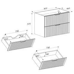 Garnero Arredamenti Mobile Bagno Sospeso-Mobile bagno sospeso 80cm cm 2 cassetti quercia antracite Limpid