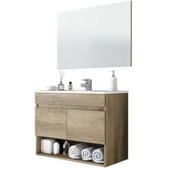 Garnero Arredamenti Mobile Bagno Sospeso-Mobile bagno sospeso 80cm con lavabo e specchio rovere nordik Dexter