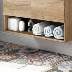 Garnero Arredamenti Mobile Bagno Sospeso-Mobile bagno sospeso 80cm con lavabo e specchio rovere nordik Dexter