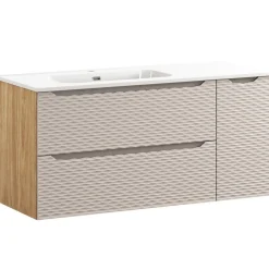 Garnero Arredamenti Mobile Bagno Sospeso-Mobile bagno sospeso 120cm con lavabo da incasso beige rovere Swim Beige - Rovere
