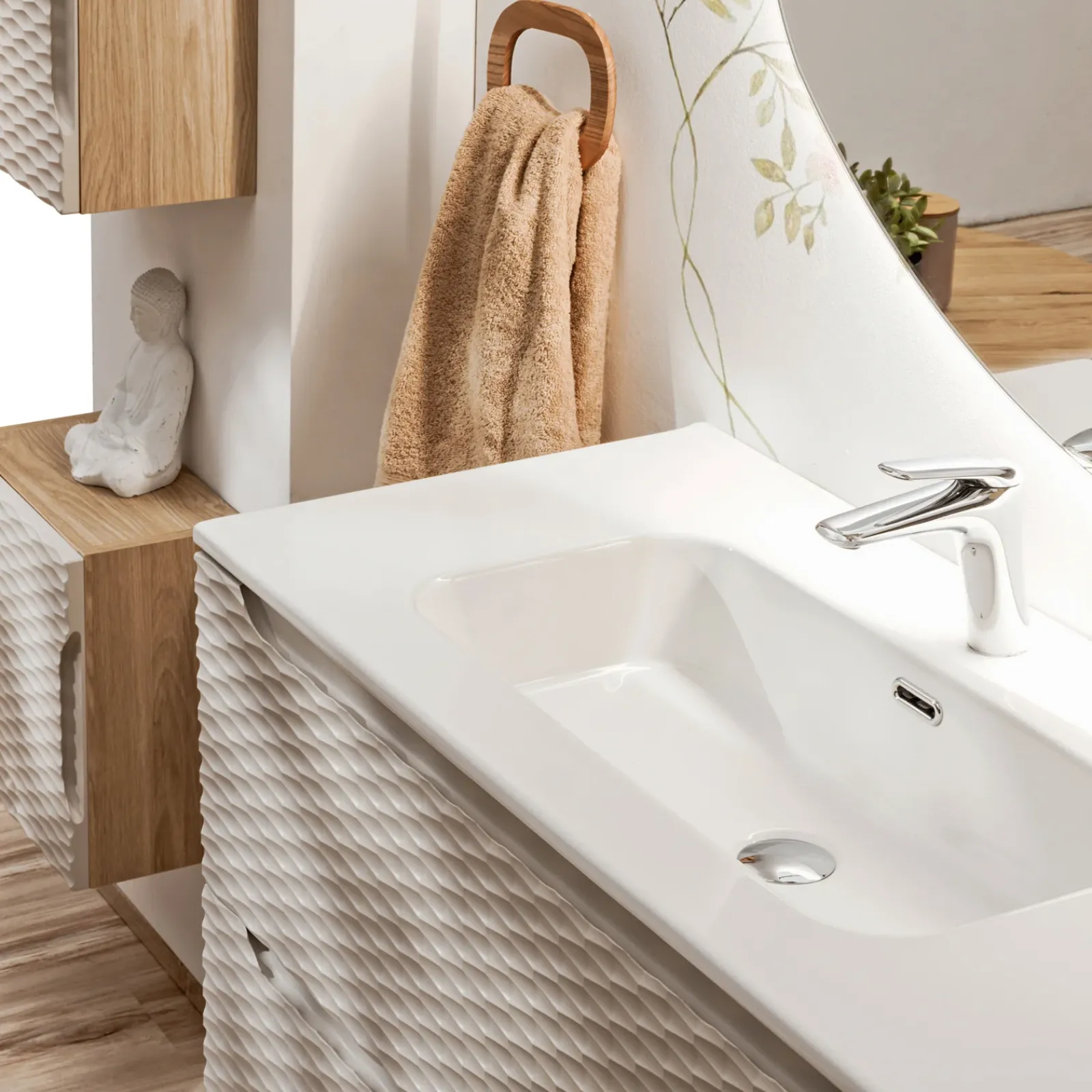 Garnero Arredamenti Mobile Bagno Sospeso-Mobile bagno sospeso 120cm con lavabo da incasso beige rovere Swim Beige - Rovere