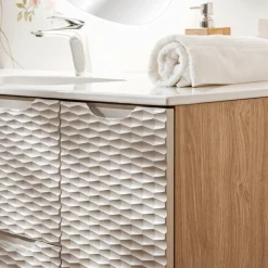 Garnero Arredamenti Mobile Bagno Sospeso-Mobile bagno sospeso 120cm con lavabo da incasso beige rovere Swim Beige - Rovere