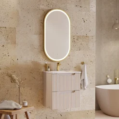 Garnero Arredamenti Mobile Bagno Sospeso-Mobile bagno sospeso 50cm cannettato con lavabo 2 cassetti Cleany Beige