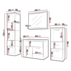 Garnero Arredamenti Mobile Bagno Sospeso-Mobile bagno sospeso 60cm con lavabo, specchio e colonne bianco lucido grigio scuro Loretta Bianco Lucido - Grigio