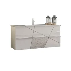 Garnero Arredamenti Mobile Bagno Sospeso-Mobile bagno sospeso 100cm con lavabo 2 cassetti bianco lucido specchi Olimpo
