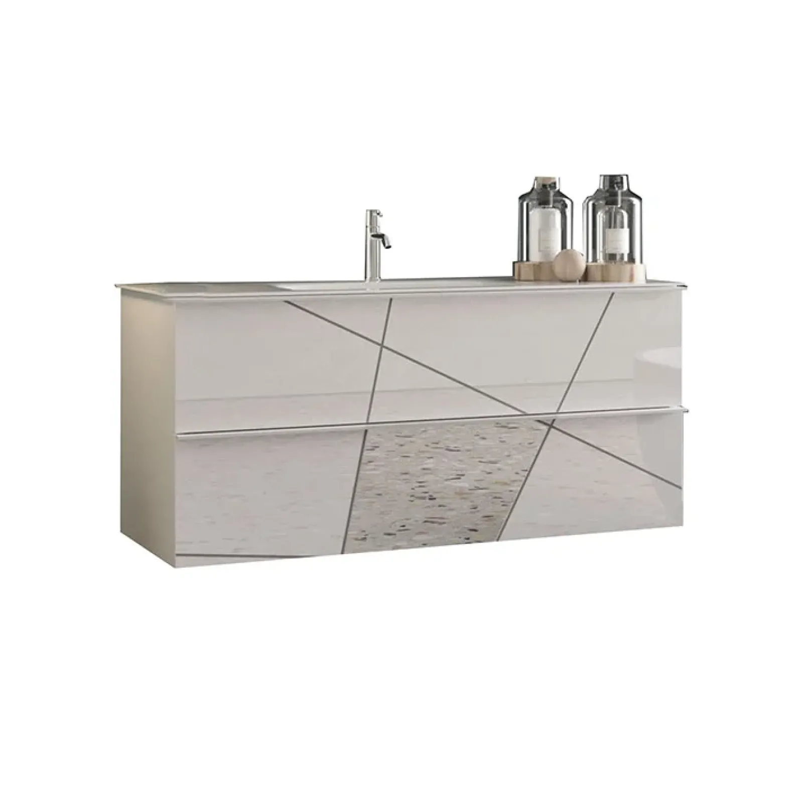 Garnero Arredamenti Mobile Bagno Sospeso-Mobile bagno sospeso 100cm con lavabo 2 cassetti bianco lucido specchi Olimpo