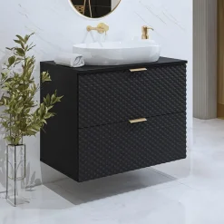 Garnero Arredamenti Mobile Bagno Sospeso-Mobile bagno sospeso 80cm con colonna nero frontali decorati Konny Nero Lucido - Nero opaco