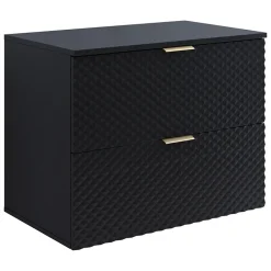 Garnero Arredamenti Mobile Bagno Sospeso-Mobile bagno sospeso 80cm con colonna nero frontali decorati Konny Nero Lucido - Nero opaco