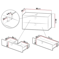 Garnero Arredamenti Mobile Bagno Sospeso-Mobile bagno sospeso 80cm con lavabo 2 cassetti maniglie oro grigio Bursa 4 Grigio - Oro