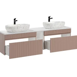Garnero Arredamenti Mobile Bagno Sospeso-Mobile bagno sospeso 180cm cannettato con 2 lavabi, colonna e 2 specchi Autentic Rosa