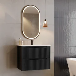 Garnero Arredamenti Mobile Bagno Sospeso-Mobile bagno sospeso 80cm cannettato con lavabo 2 cassetti Cleany Nero