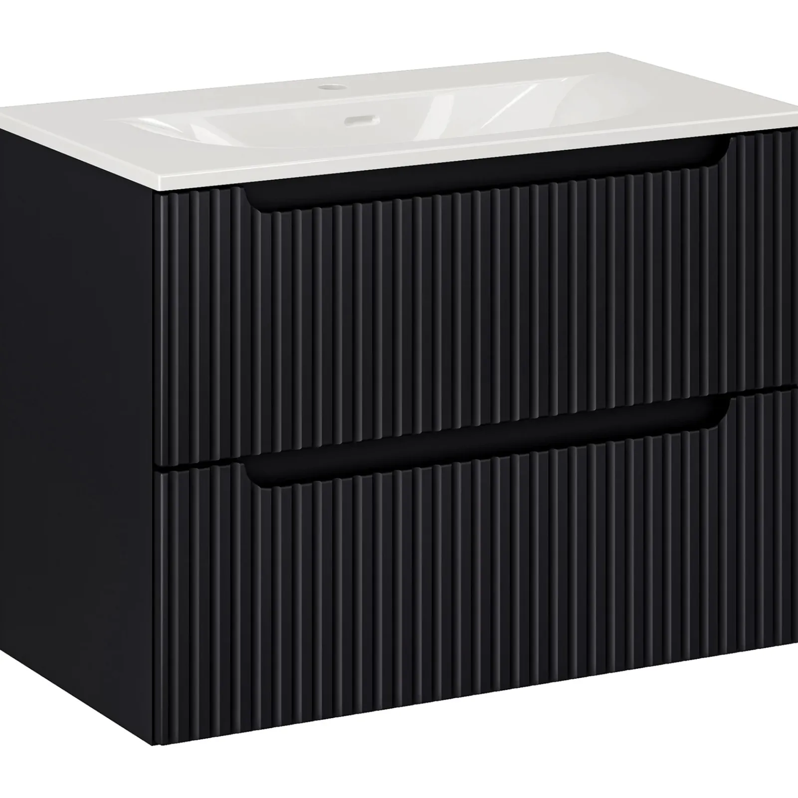 Garnero Arredamenti Mobile Bagno Sospeso-Mobile bagno sospeso 80cm cannettato con lavabo 2 cassetti Cleany Nero