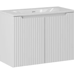 Garnero Arredamenti Mobile Bagno Sospeso-Mobile bagno sospeso 80cm cannettato con lavabo 2 ante bianco Cleany Bianco Opaco