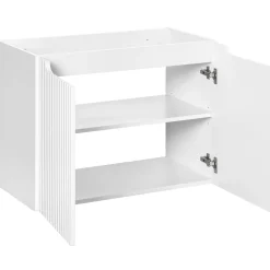 Garnero Arredamenti Mobile Bagno Sospeso-Mobile bagno sospeso 80cm cannettato con lavabo 2 ante bianco Cleany Bianco Opaco