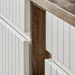 Garnero Arredamenti Mobile Bagno Sospeso-Mobile bagno sospeso 140cm cannettato con 2 lavabi, colonna e specchio bianco quercia Autentic