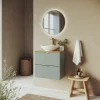Garnero Arredamenti Mobile Bagno Sospeso-Mobile bagno sospeso 60cm cannettato 2 cassetti verde salvia rovere Greeny