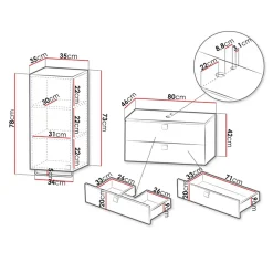 Garnero Arredamenti Mobile Bagno Sospeso-Mobile bagno sospeso 80cm con pensile 2 cassetti nero Bursa 3 Nero Lucido - Oro