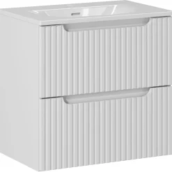 Garnero Arredamenti Mobile Bagno Sospeso-Mobile bagno sospeso 60cm cannettato con lavabo 2 cassetti bianco Cleany Bianco Opaco