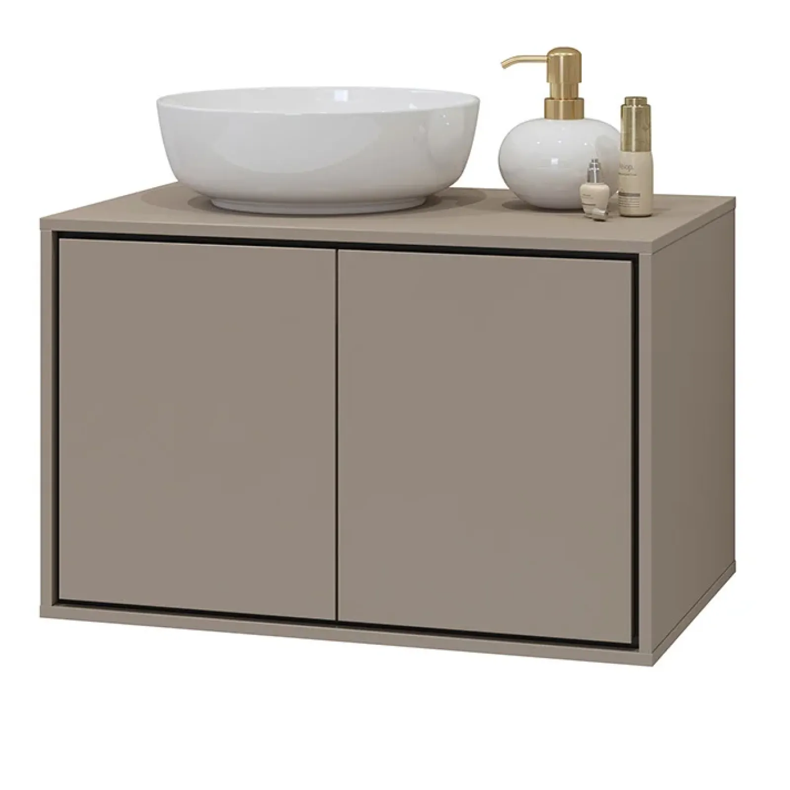 Garnero Arredamenti Mobile Bagno Sospeso-Mobile bagno sospeso 78cm con specchio e colonna nero Linda Tortora