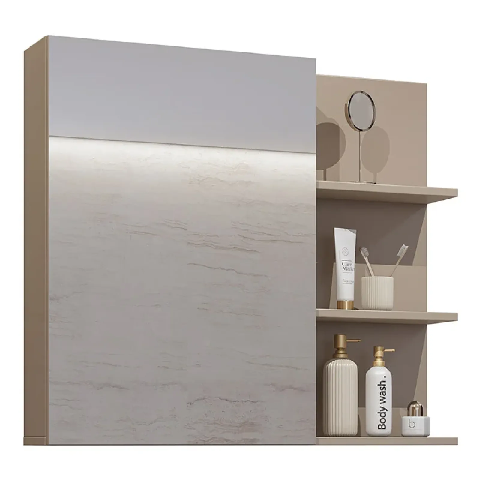 Garnero Arredamenti Mobile Bagno Sospeso-Mobile bagno sospeso 78cm con specchio e colonna nero Linda Tortora