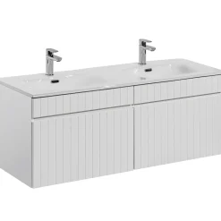 Garnero Arredamenti Mobile Bagno Sospeso-Mobile bagno sospeso 120cm cannettato con 2 lavabi 2 cassettoni bianco Autentic