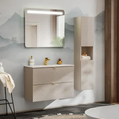 Garnero Arredamenti Mobile Bagno Sospeso-Mobile bagno sospeso 60cm con lavabo 2 cassetti beige cashmere Neutry