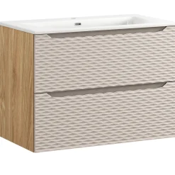 Garnero Arredamenti Mobile Bagno Sospeso-Mobile bagno sospeso 80cm con lavabo da incasso beige rovere Swim