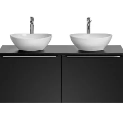 Garnero Arredamenti Mobile Bagno Sospeso-Mobile bagno sospeso 120cm con 2 lavabi, specchio e colonna nero Serif