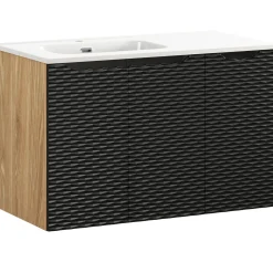 Garnero Arredamenti Mobile Bagno Sospeso-Mobile bagno sospeso 90cm con lavabo da incasso nero rovere Swim Nero - Rovere