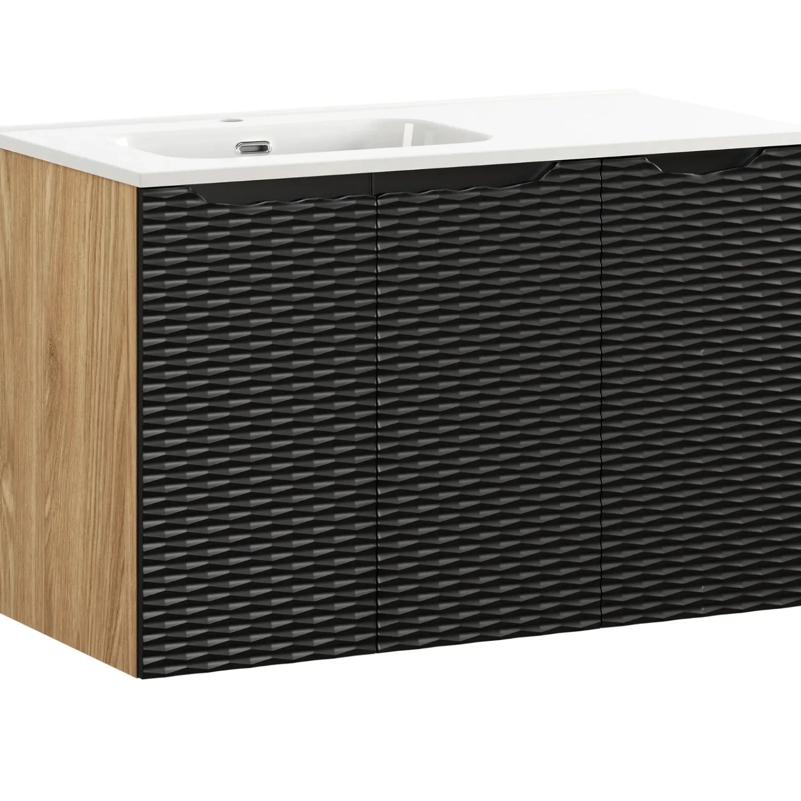 Garnero Arredamenti Mobile Bagno Sospeso-Mobile bagno sospeso 90cm con lavabo da incasso nero rovere Swim Nero - Rovere