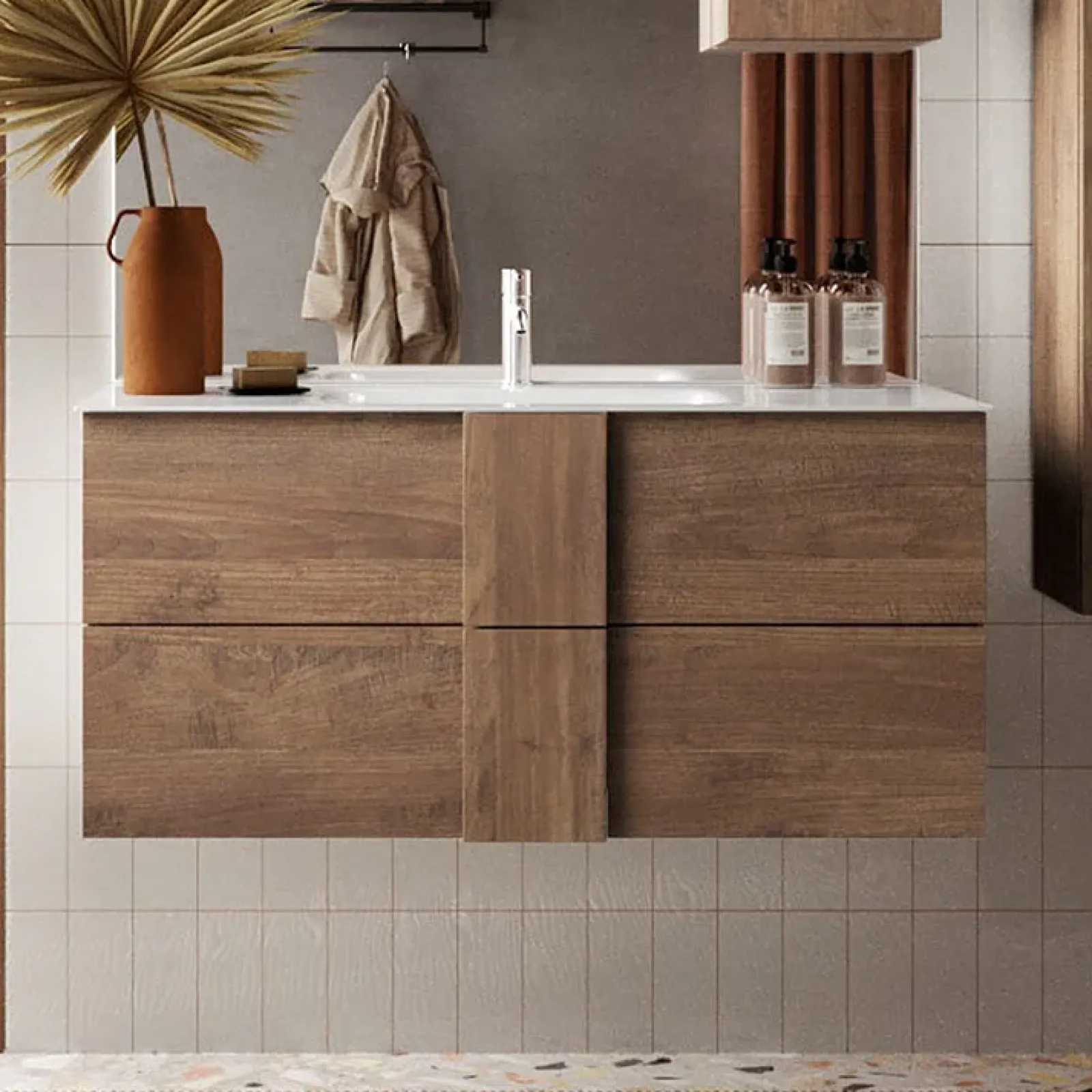 Garnero Arredamenti Mobile Bagno Sospeso-Mobile bagno sospeso 100cm con lavabo 2 cassetti rovere Alvarez