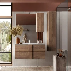 Garnero Arredamenti Mobile Bagno Sospeso-Mobile bagno sospeso 100cm con lavabo 2 cassetti rovere Alvarez