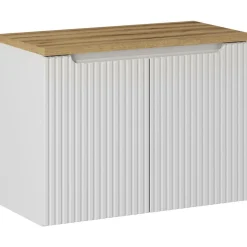 Garnero Arredamenti Mobile Bagno Sospeso-Mobile bagno sospeso 80cm cannettato 2 ante bianco rovere Cleany Bianco Opaco