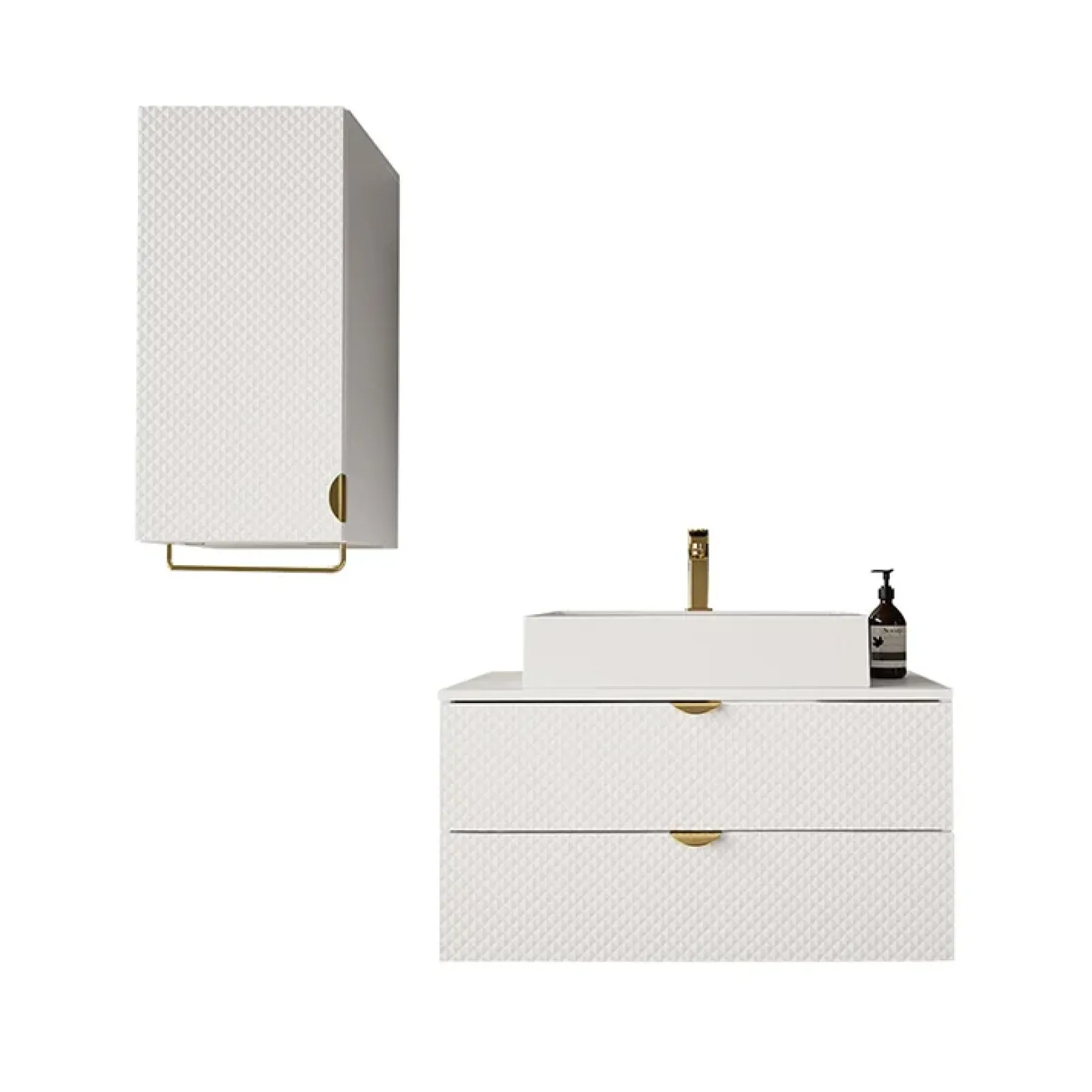 Garnero Arredamenti Mobile Bagno Sospeso-Mobile bagno sospeso 80cm con pensile bianco Hakone 3 Bianco Lucido