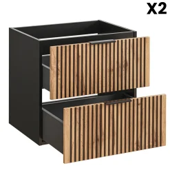 Garnero Arredamenti Mobile Bagno Sospeso-Mobile bagno sospeso 120cm cm con 2 lavabi da appoggio, 2 specchi, colonna e cubotti quercia antracite Limpid