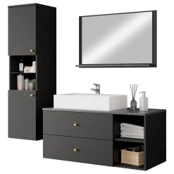 Garnero Arredamenti Mobile Bagno Sospeso-Mobile bagno sospeso 100cm con lavabo, specchio e colonna nero Krom Nero Opaco