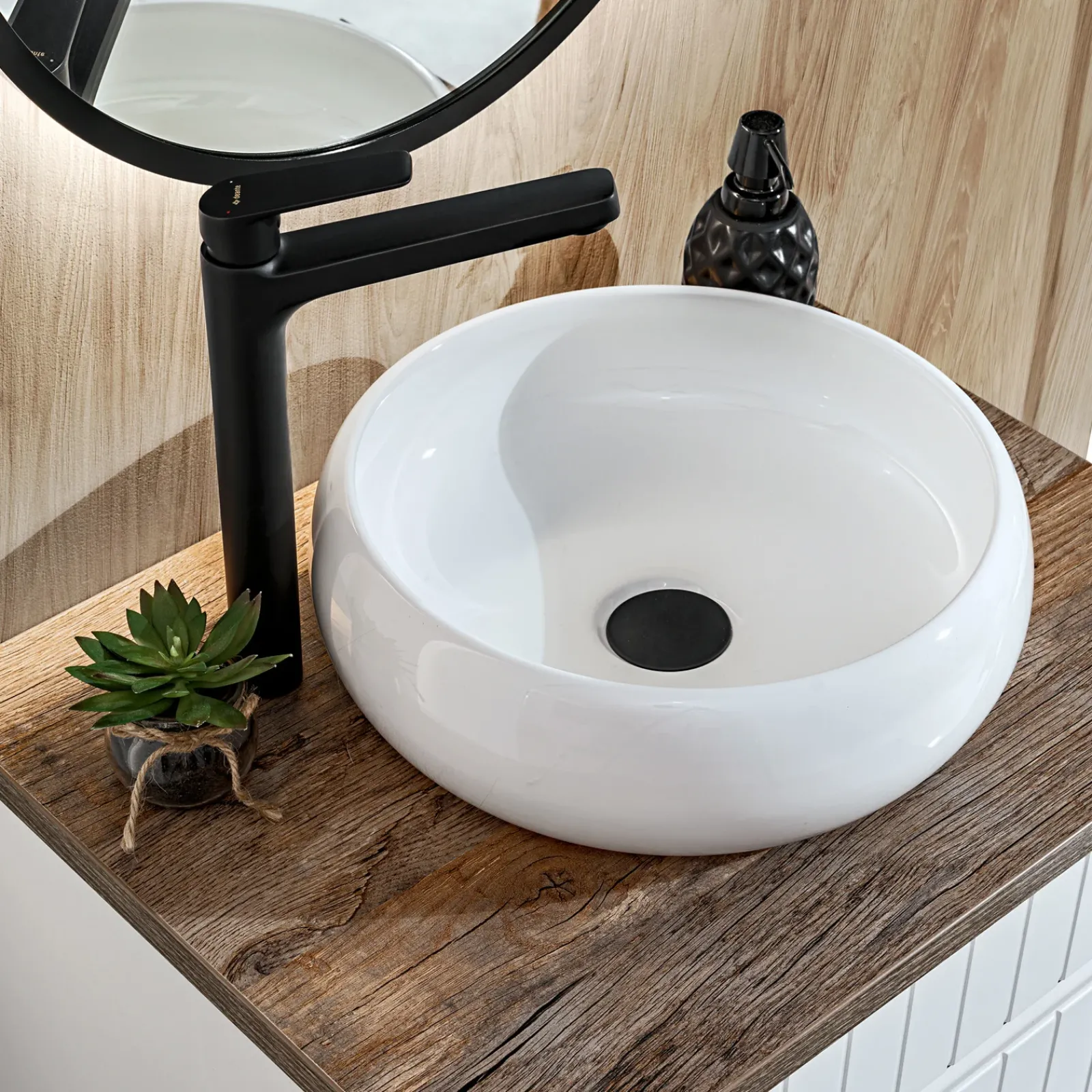 Garnero Arredamenti Mobile Bagno Sospeso-Mobile bagno sospeso 80cm cannettato 1 cassettone quercia Autentic Bianco