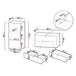 Garnero Arredamenti Mobile Bagno Sospeso-Mobile bagno sospeso 80cm con pensile 2 cassetti grigio Bursa 3 Grigio - Oro