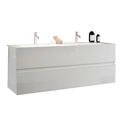 Garnero Arredamenti Mobile Bagno Sospeso-Mobile bagno sospeso 120cm con doppio lavabo bianco lucido Moon