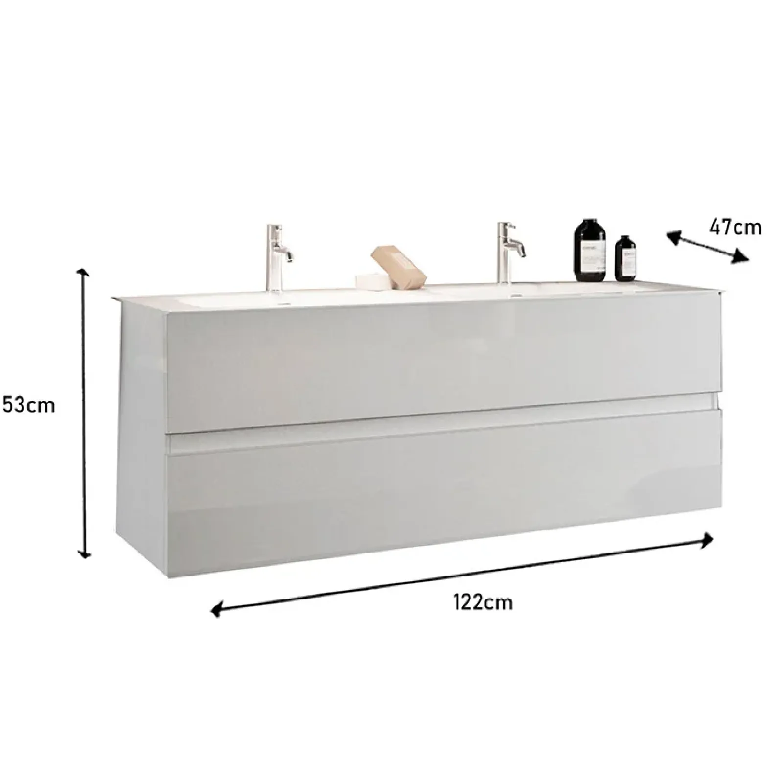 Garnero Arredamenti Mobile Bagno Sospeso-Mobile bagno sospeso 120cm con doppio lavabo bianco lucido Moon