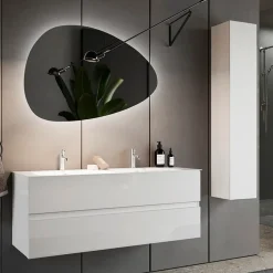 Garnero Arredamenti Mobile Bagno Sospeso-Mobile bagno sospeso 120cm con doppio lavabo bianco lucido Moon