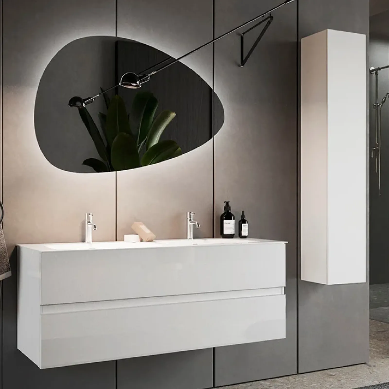 Garnero Arredamenti Mobile Bagno Sospeso-Mobile bagno sospeso 120cm con doppio lavabo bianco lucido Moon