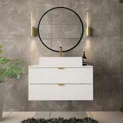 Garnero Arredamenti Mobile Bagno Sospeso-Mobile bagno sospeso 80cm con lavabo 2 cassetti bianco Hakone 4 Bianco Lucido