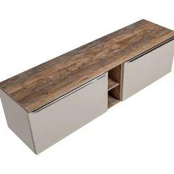 Garnero Arredamenti Mobile Bagno Sospeso-Mobile bagno sospeso 180cm con 2 lavabi, 2 mobili specchio e colonna grigio quercia Serif