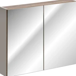 Garnero Arredamenti Mobile Bagno Sospeso-Mobile bagno sospeso 180cm con 2 lavabi, 2 mobili specchio e colonna grigio quercia Serif